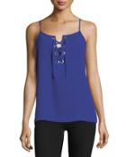 Lace-front Sleeveless Crepe Woven Top