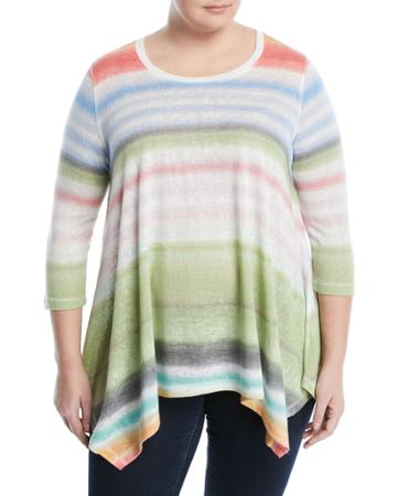 3/4 Sleeve Striped Sharkbite Tunic,