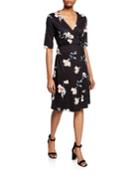 Floral Elbow-sleeve Tie-front Wrap Dress