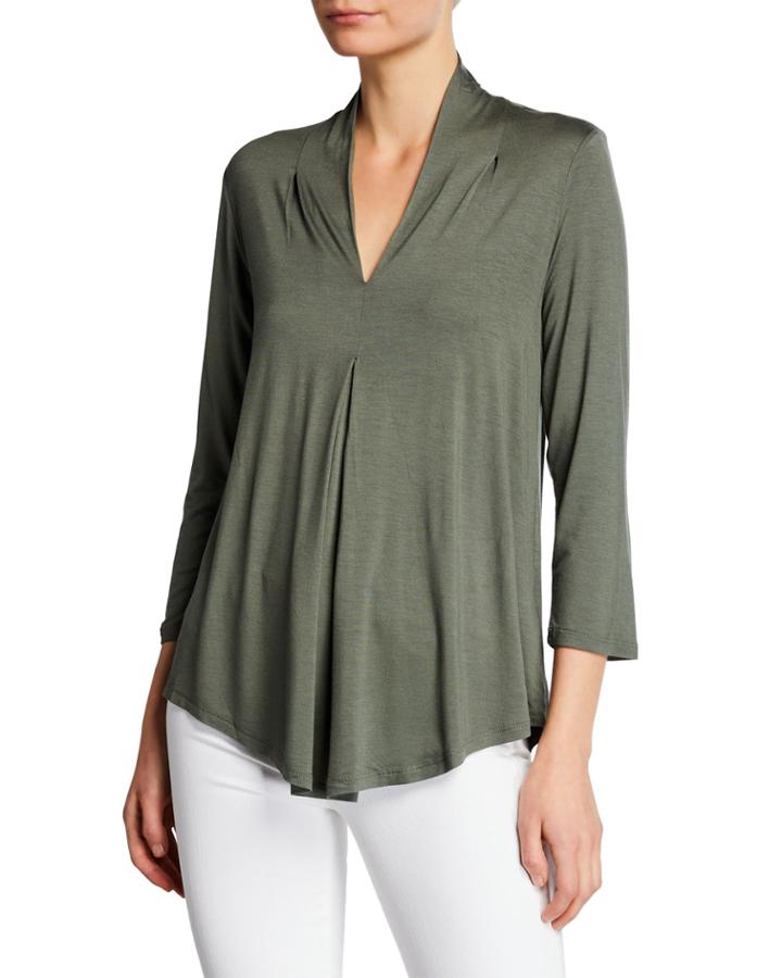 Pleated V-neck Godet Top