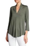 Pleated V-neck Godet Top