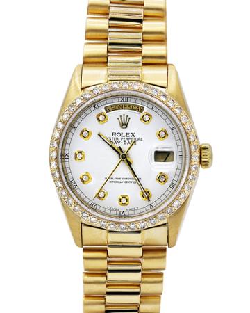 Pre-owned Men's 36mm 18k Gold & Diamond Day-date Presidential Watch