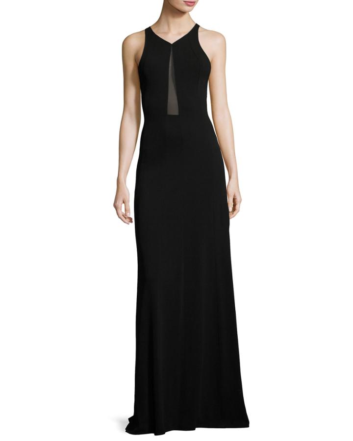 Sleeveless Sheer-inset Cady Gown