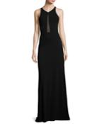 Sleeveless Sheer-inset Cady Gown