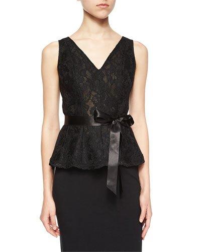 Sleeveless Lace Belted Peplum Top