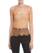 Short-sleeve Crewneck Sheer Lace Top W/