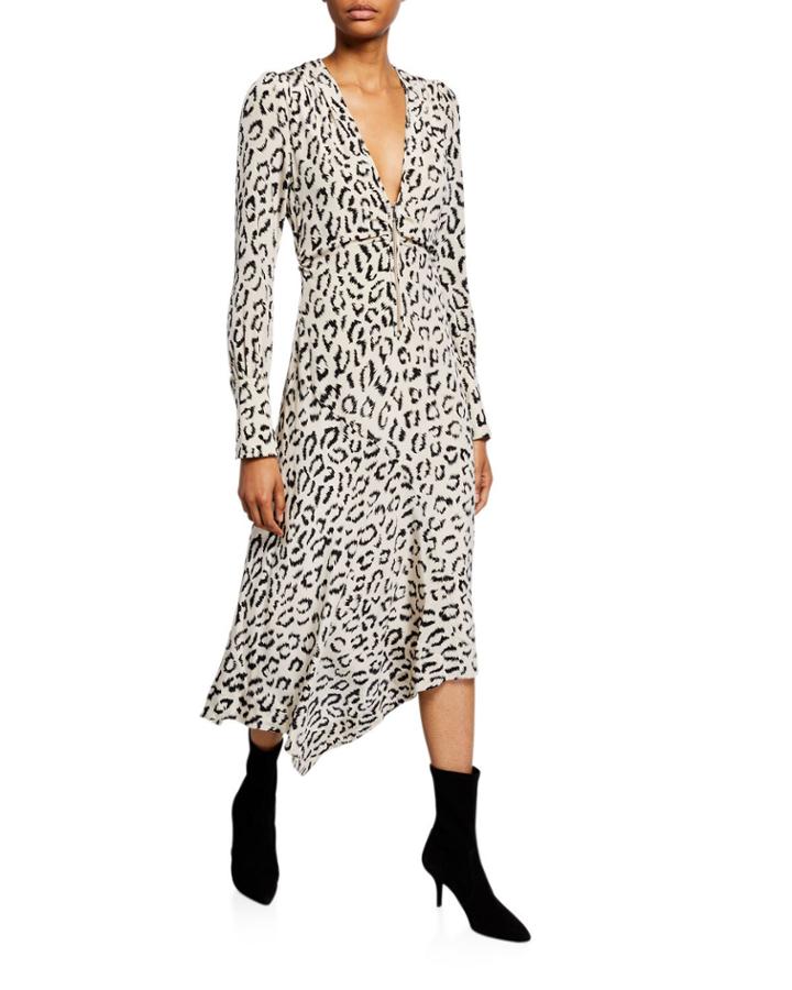 Eden Printed Long-sleeve Zip-front Dress