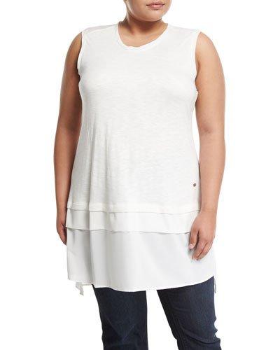 Chiffon-trim Jersey Tank,