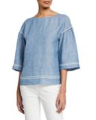 Gwendolyn Chambray Embroidered-trim Blouse