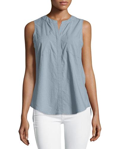 Sleeveless Flyaway Cotton Blouse,