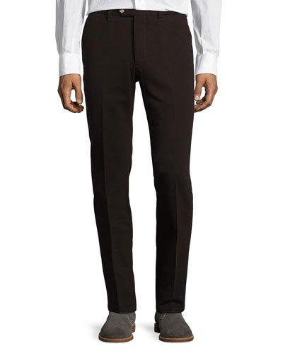 Cotton Twill Straight-leg Pants, Brown