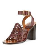 Kelby Crocheted Leather Block-heel Sandal, Bordeaux