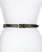 Thin Leather Flat Strap Waist Belt, Olive