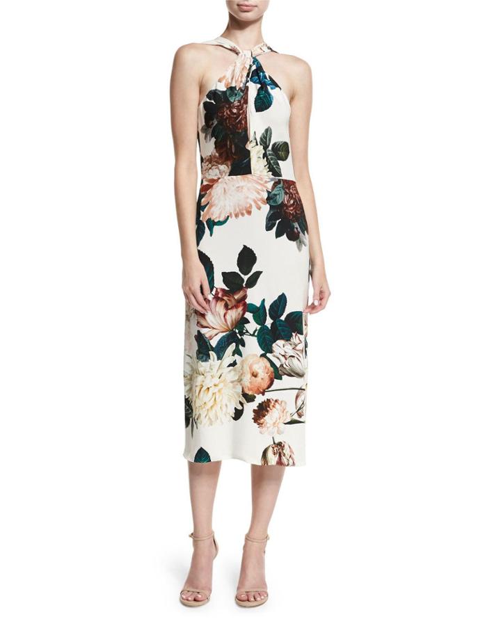 Ramani Halter-neck Floral-print Midi Cocktail Dress