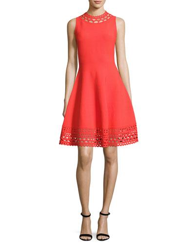 Sleeveless Cutout Swing Dress, Red