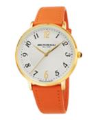 36mm Roma 1221 Leather Watch, Orange/gold