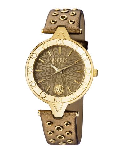34mm V Versus Eyelet Watch W/ Leather Strap, Brown