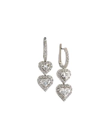 18k White Gold Lovely Cut Diamond 2-heart Earrings,