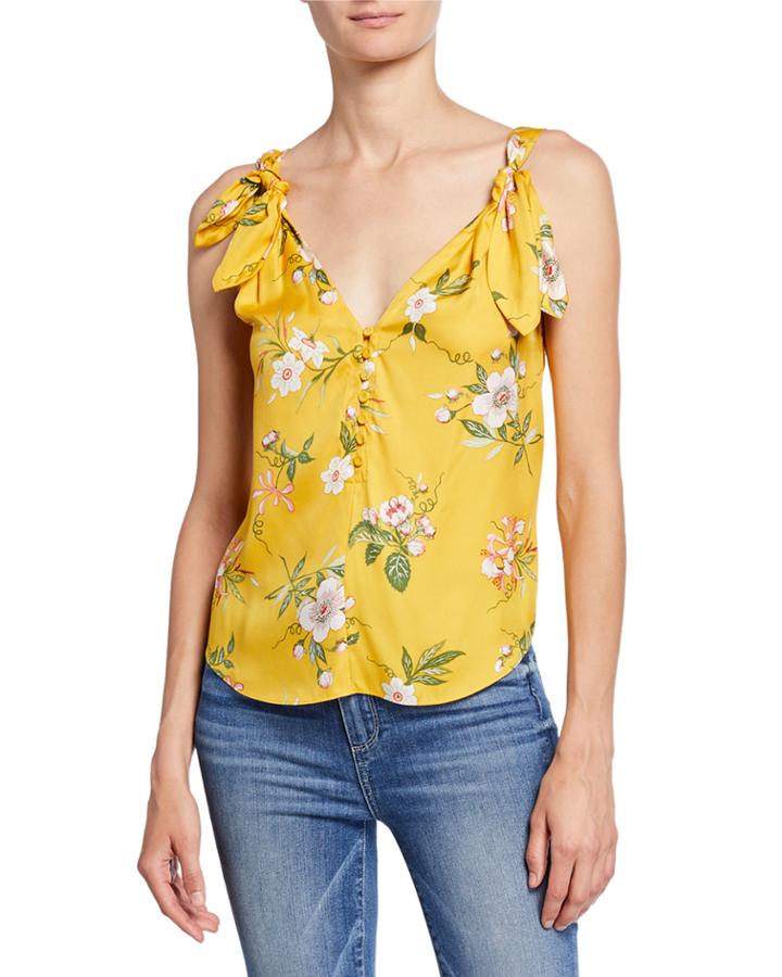 Lita Button-front Floral Tank