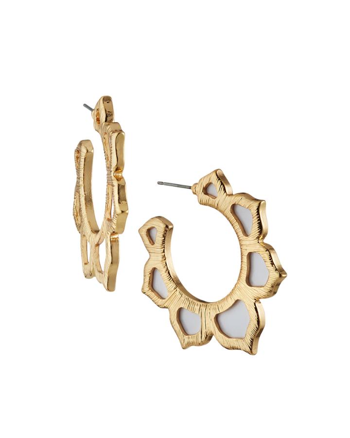 Floral Hoop Earrings, White