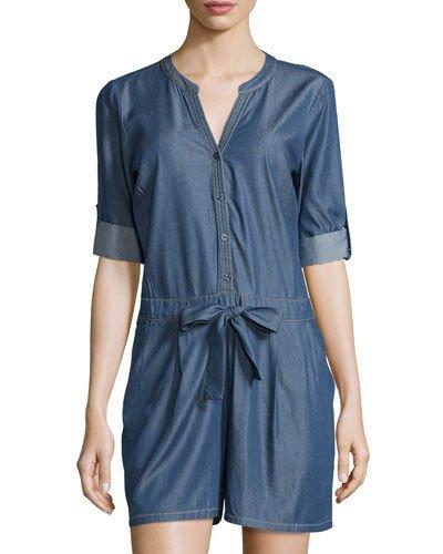 Lightweight Denim Short Jumpsuit, True Indigo