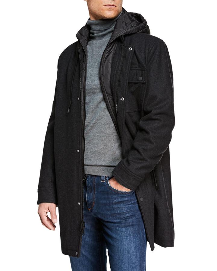 Men's Rowland Melton Wool-blend Parka W/ Hooded Bib