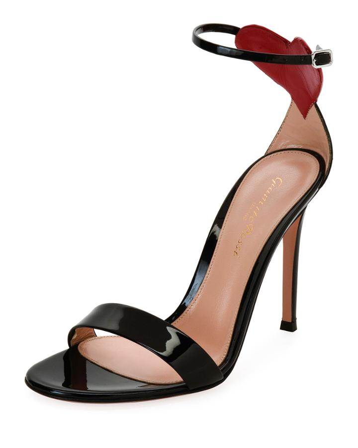 Love Heart Patent 105mm Sandal, Black/red