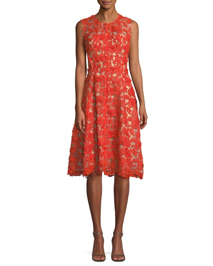 Sleeveless Lace-guipure Fit-and-flare Dress