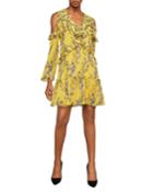 Floral Ruffle Cold-shoulder Dress