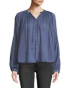 Shirred Button-front Voile Top