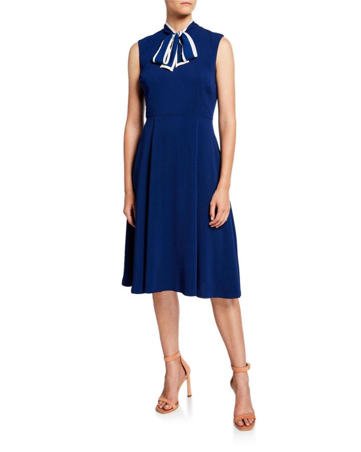 Bow-neck Sleeveless Scuba Crepe Fit-&-flare Dress