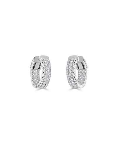 14k White Gold Milgrain Diamond Hoop Earrings