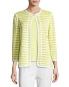 Striped Ribbon-trim Textured Jacket, Daiquiri Green,