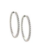 14k White Gold Diamond Hoop Earrings,