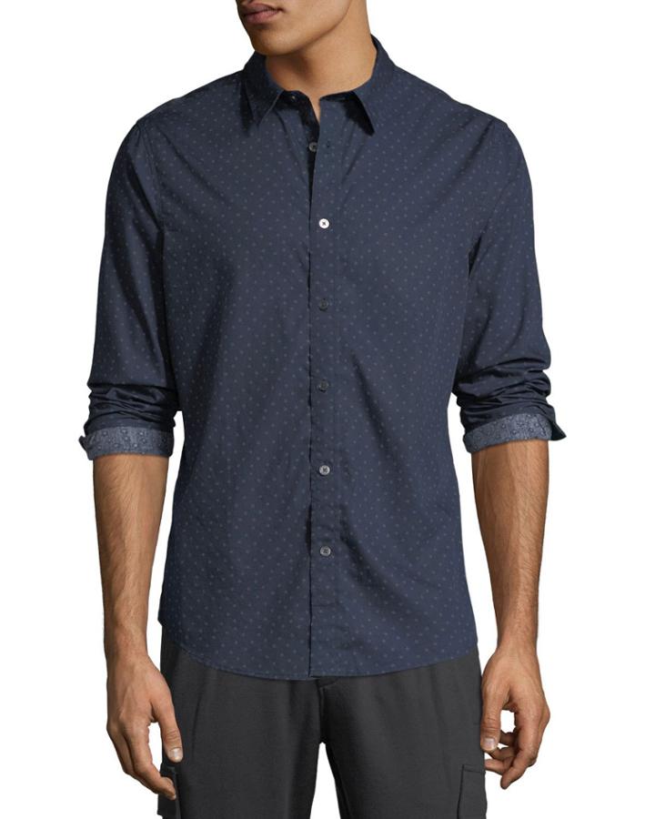 Men's Casual Star-print Point-collar Button-down