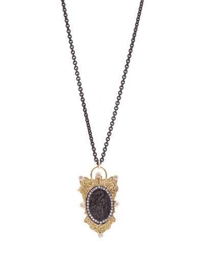 Old World 18k Diamond Filigree Shield Pendant Necklace