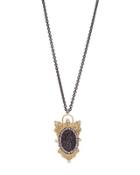 Old World 18k Diamond Filigree Shield Pendant Necklace