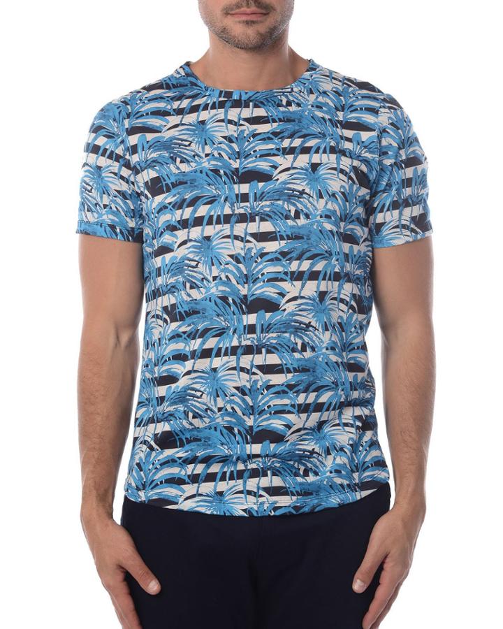 Men's Palm Trees & Stripes Printed Tee