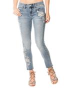 High-rise Embroidered Raw-ankle Jeans