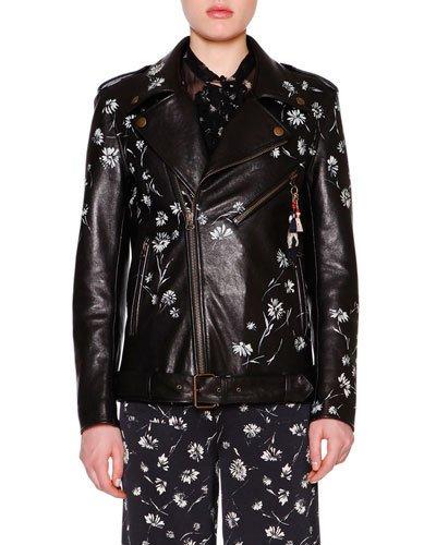 Hand-painted Leather Biker Jacket, Black/multi