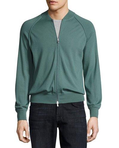 Zip-front Knit Track Jacket, Grass/gray