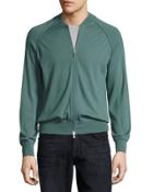 Zip-front Knit Track Jacket, Grass/gray