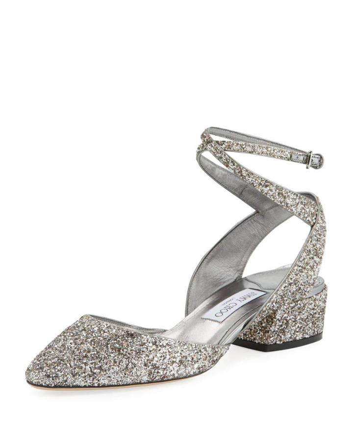 Vicky Glitter Ankle-wrap Ballet Flats