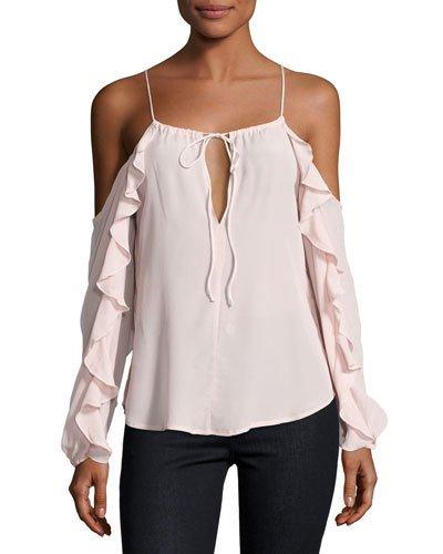 Rosi Ruffle-trim Cold-shoulder Top, Pink
