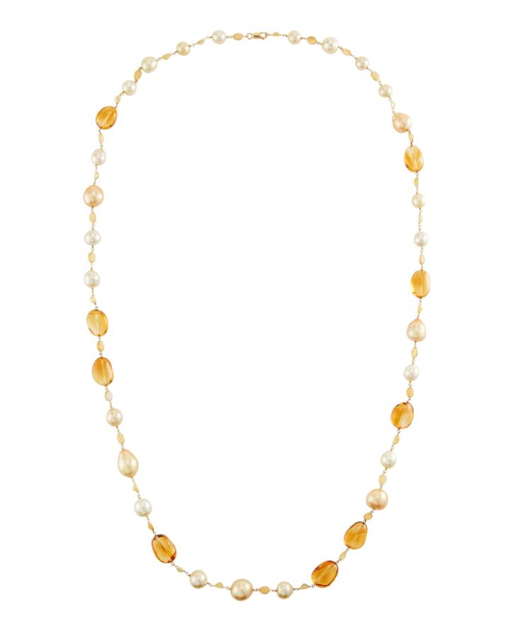 18k Gold Opal, Citrine & Pearl Necklace