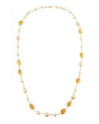 18k Gold Opal, Citrine & Pearl Necklace