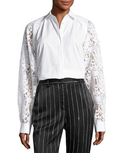 Collared Lace-trim Poplin