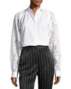 Collared Lace-trim Poplin