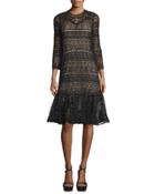 3/4-sleeve Lace Sheath Dress, Black