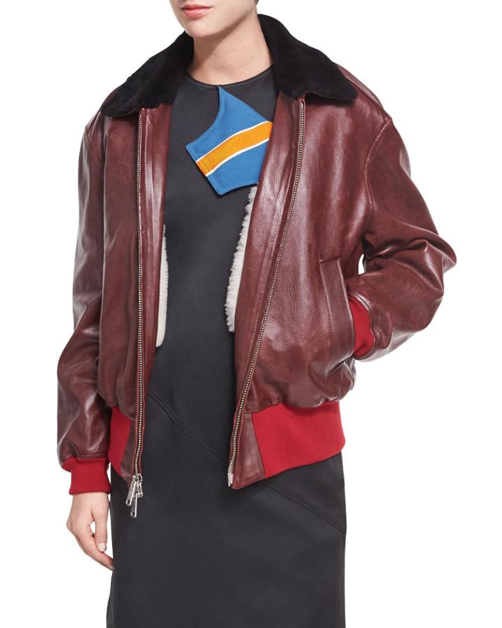 Leather Bomber Jacket With Shearling